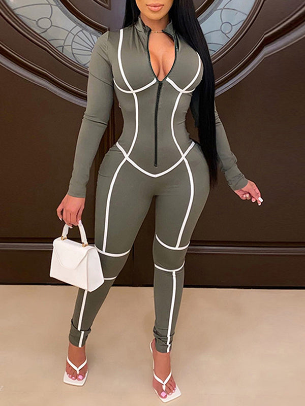 Stripe Zip-Front Jumpsuit