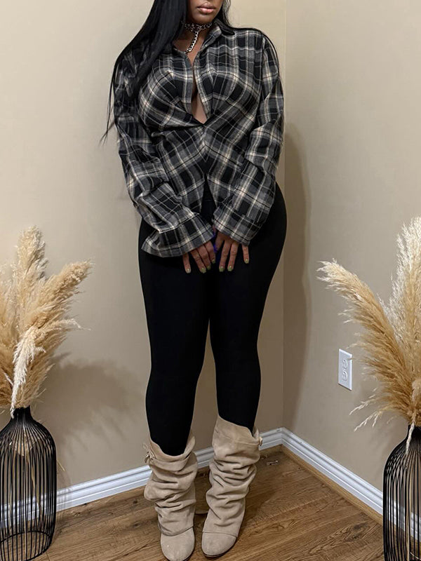 Plaid Side-Slit Shirt