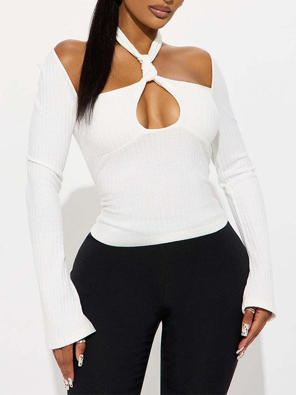 Solid Halter Cutout Sweater