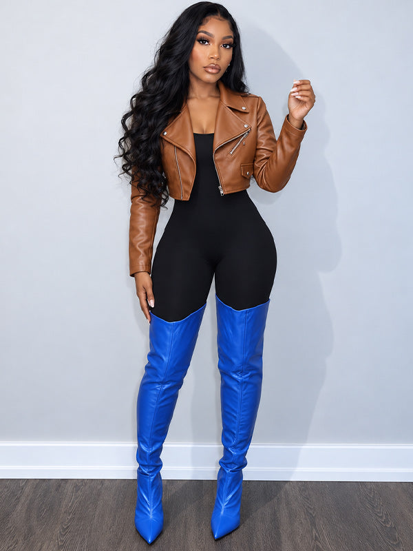 Faux-Leather Zip-Front Jacket