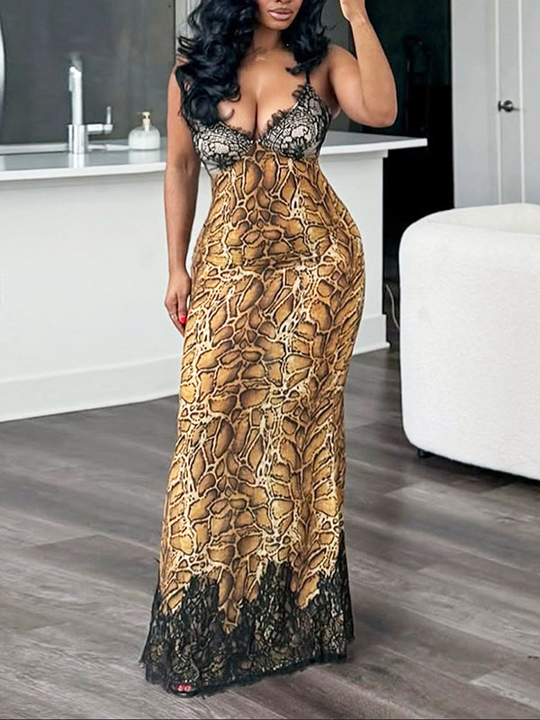 Lace Combo Leopard Cami Dress