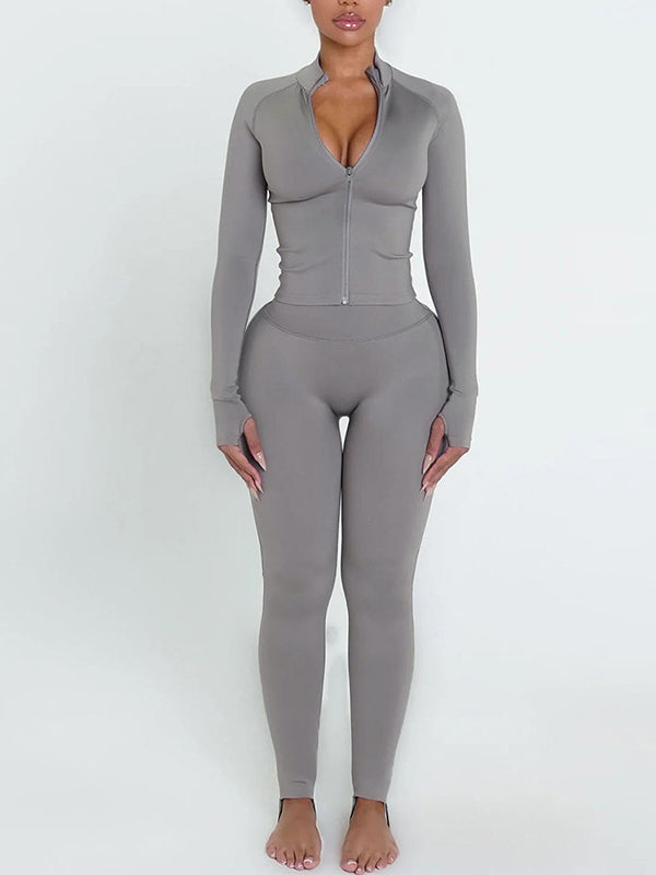 Solid Zip Top & Pants Set