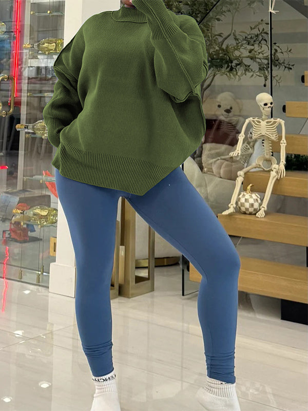 Turtleneck Side-Slit Sweater