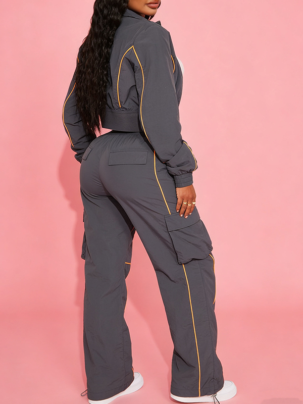 Stripe Zip-Front Jacket & Cargo Pants Set