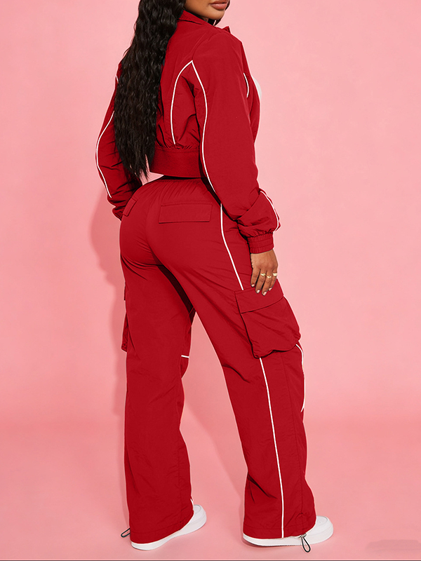 Stripe Zip-Front Jacket & Cargo Pants Set