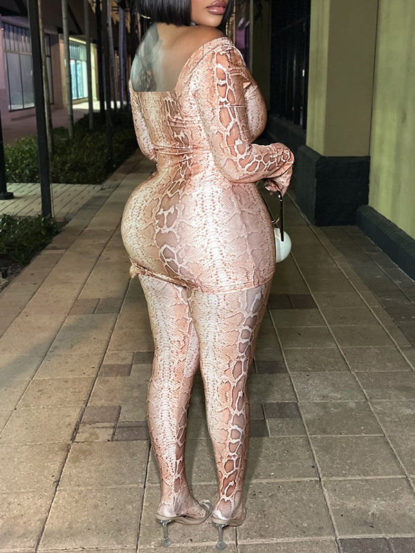 Snake-Print Slit Top & Pants Set