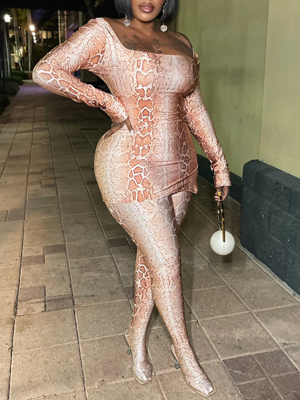 Snake-Print Slit Top & Pants Set