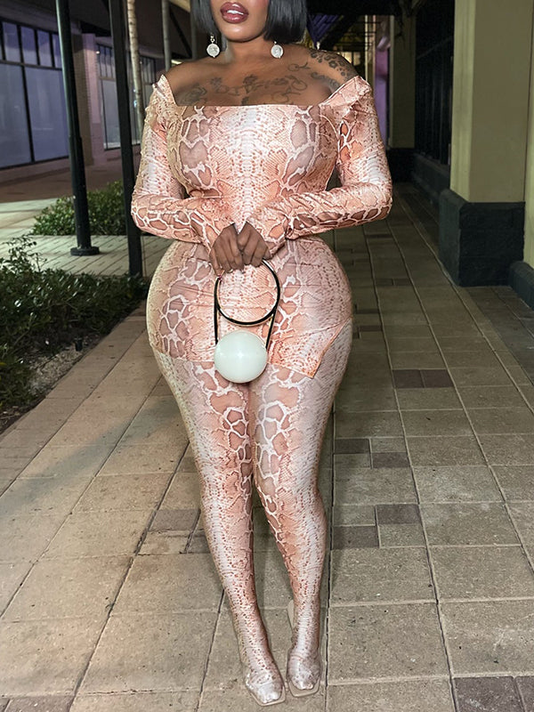 Snake-Print Slit Top & Pants Set