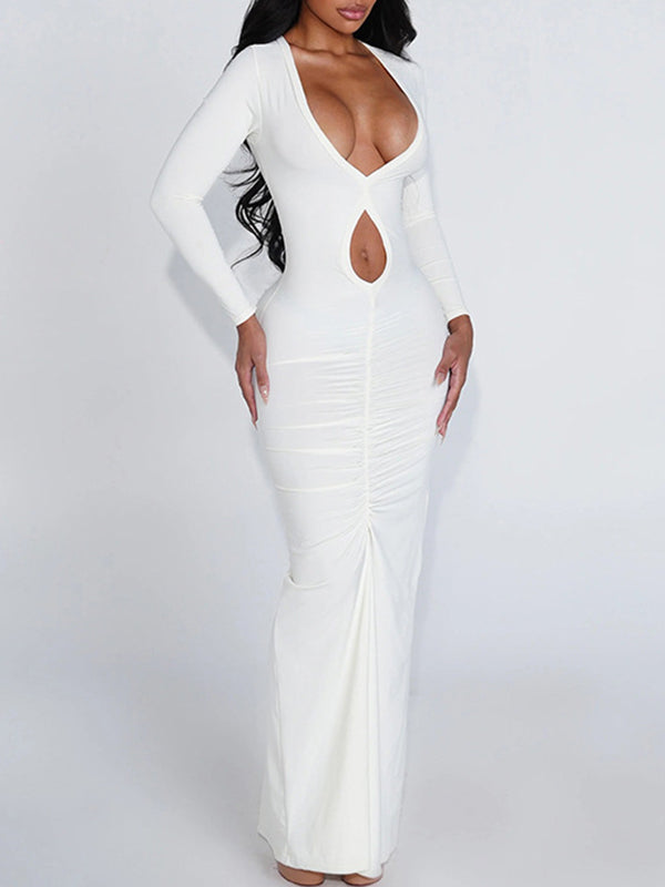 V-Neck Cutout Ruched Dress