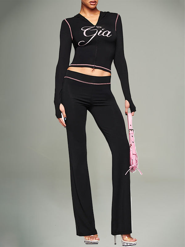 Logo Zip-Front Hoodie & Flared Pants Set