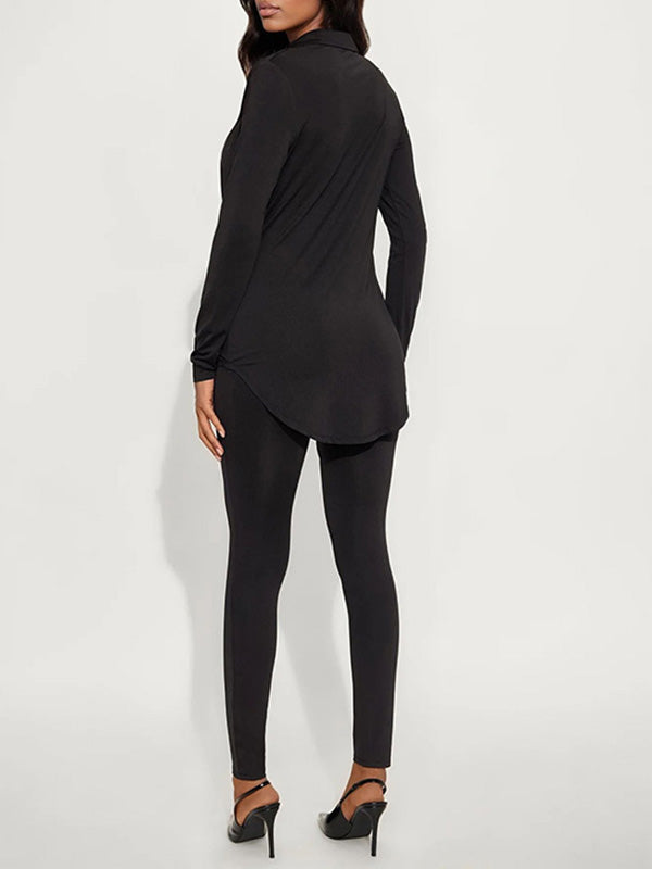 Solid Cowl-Neck Top & Pants Set