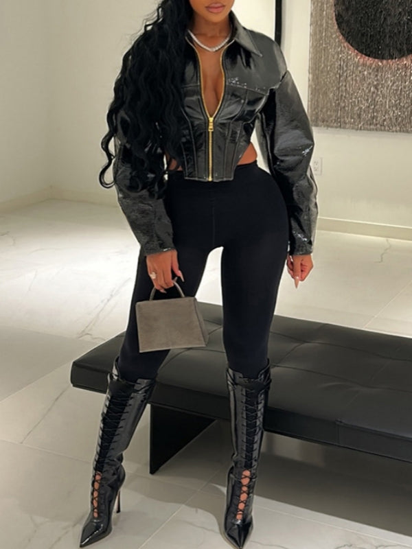 Faux-Leather Zip-Front Jacket