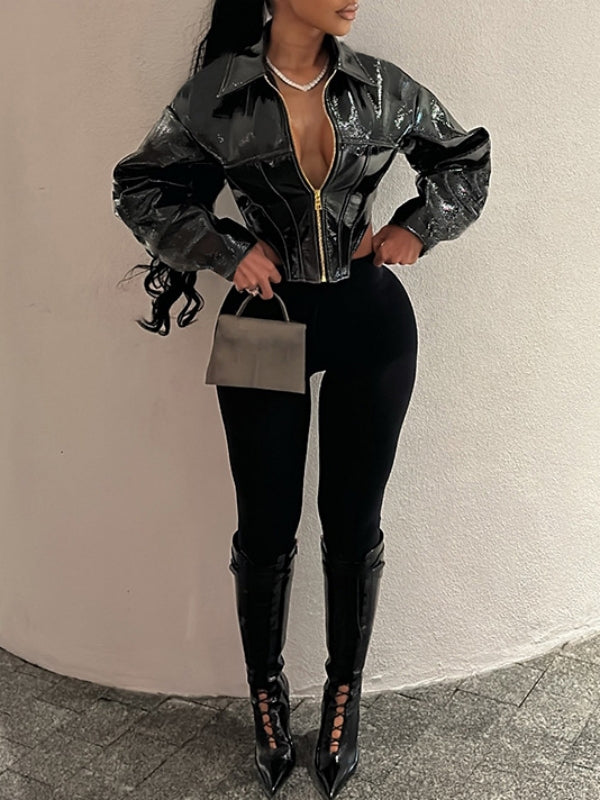 Faux-Leather Zip-Front Jacket