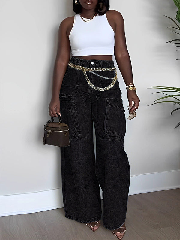 Wide-Leg Cargo Jeans