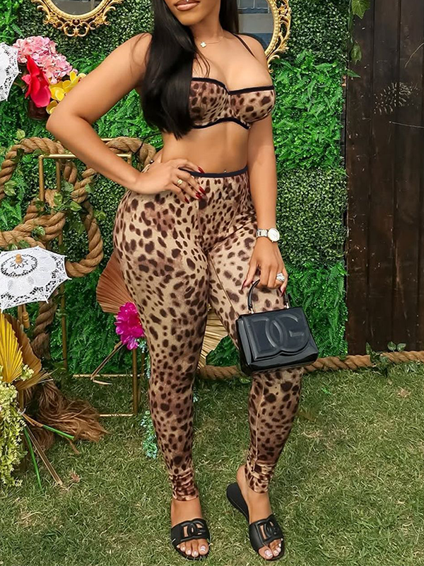 Leopard Bandeau Top & Pants Set