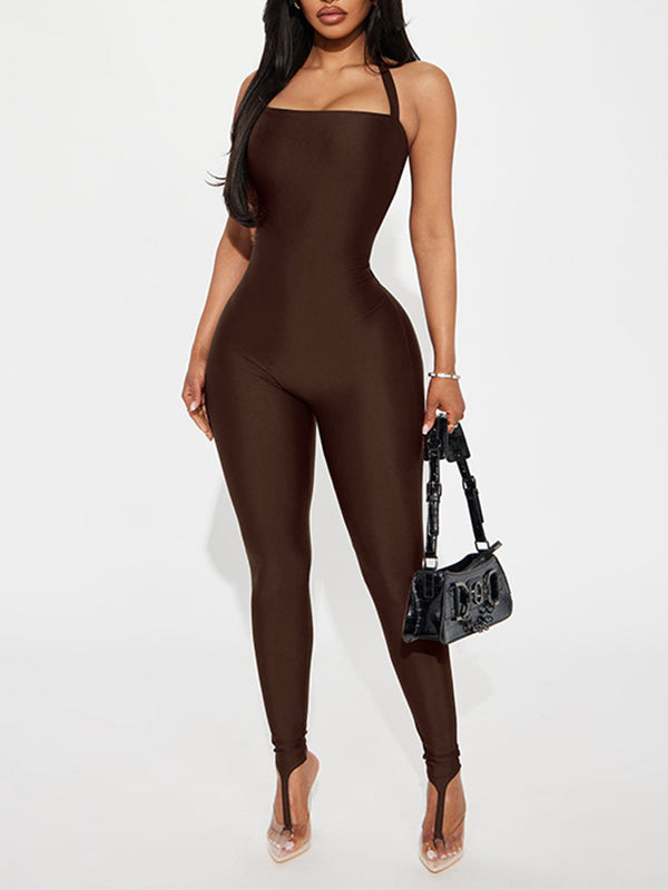 Solid Halter Skinny Jumpsuit