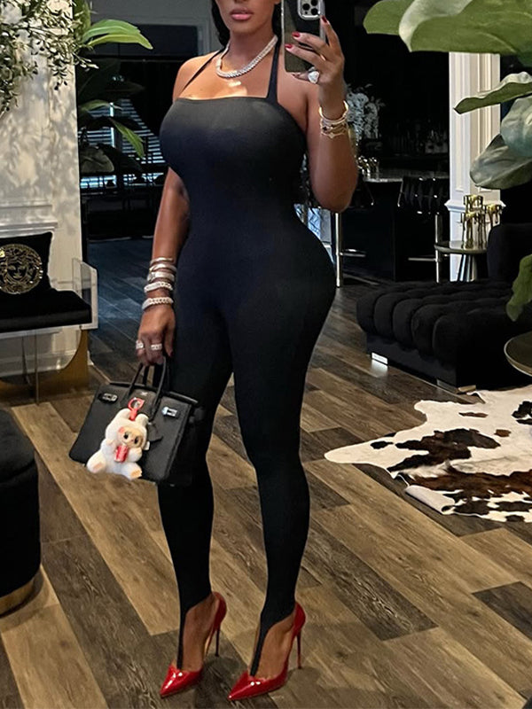 Solid Halter Skinny Jumpsuit