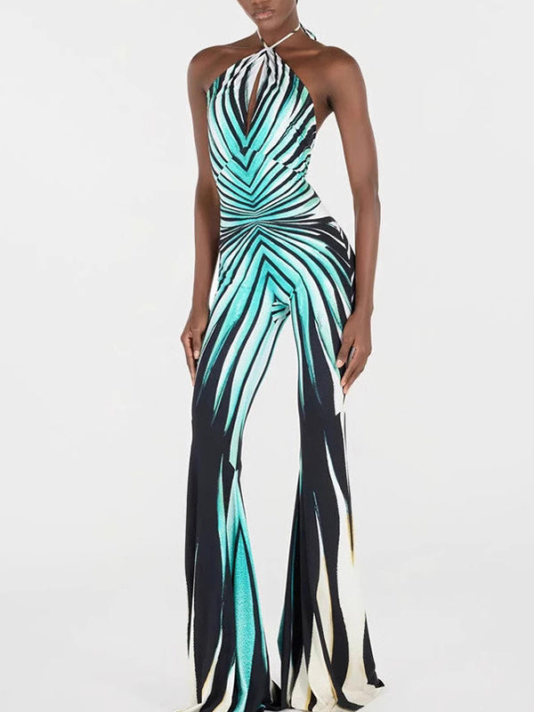 Printed Halter Flared Jumpsuit