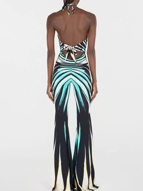Printed Halter Flared Jumpsuit