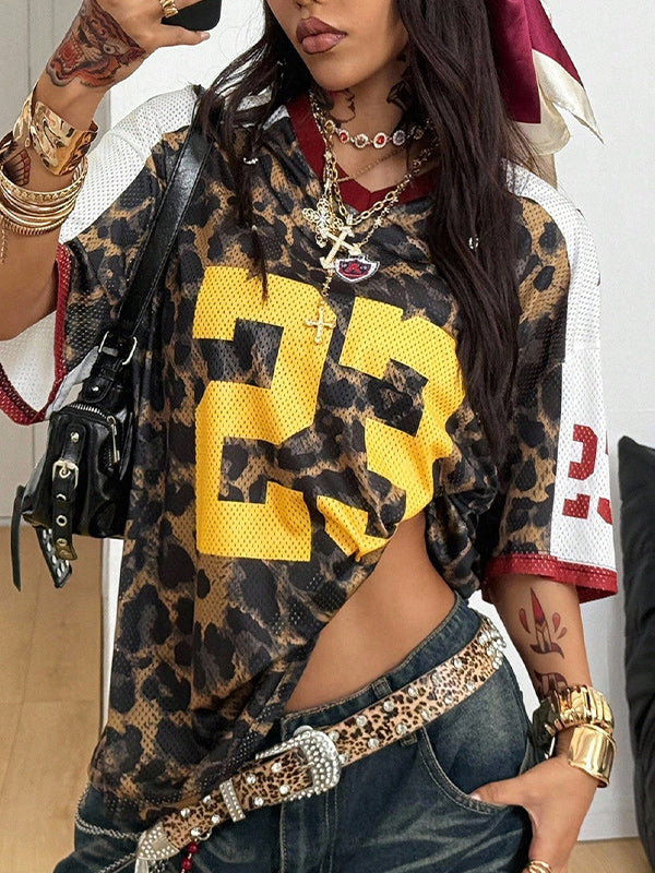 Leopard-Combo V-Neck Top