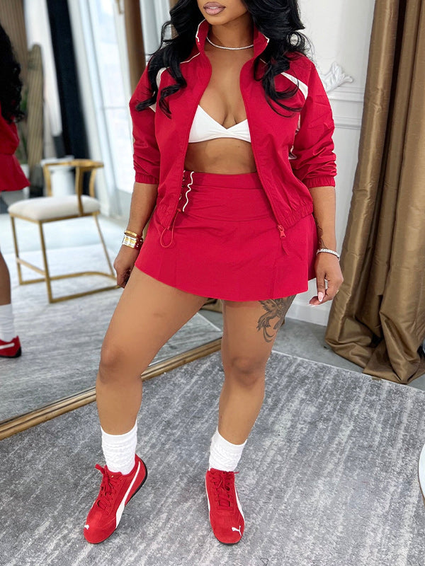 Zip-Front Jacket & Skirt Set