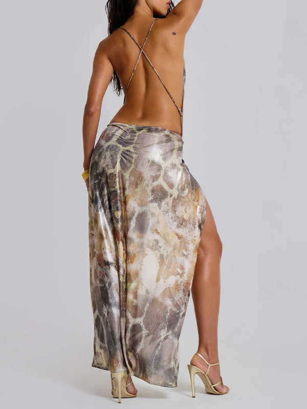 Printed Sleeveless Slit Dress