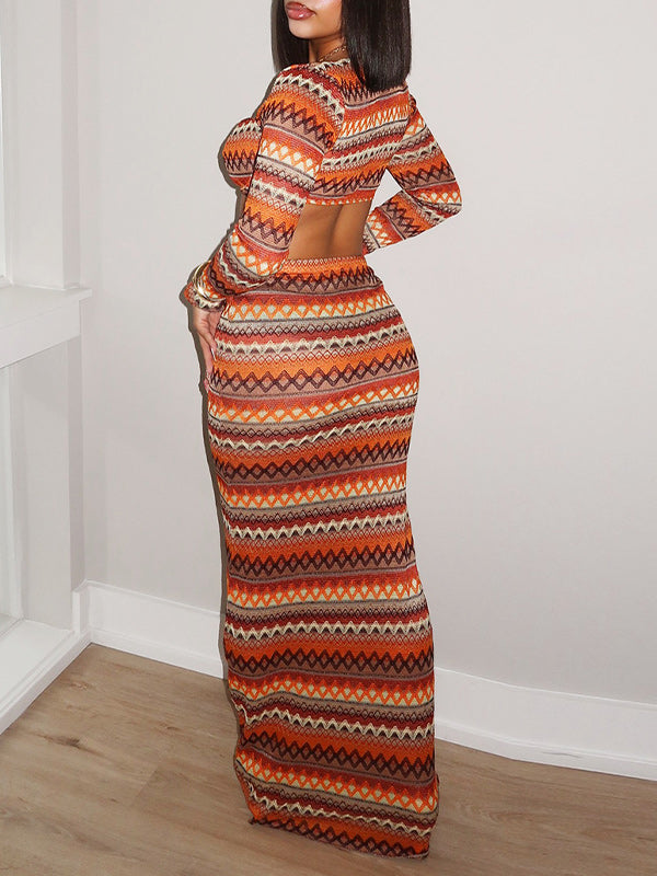 Printed Bandeau Top & Skirt Set