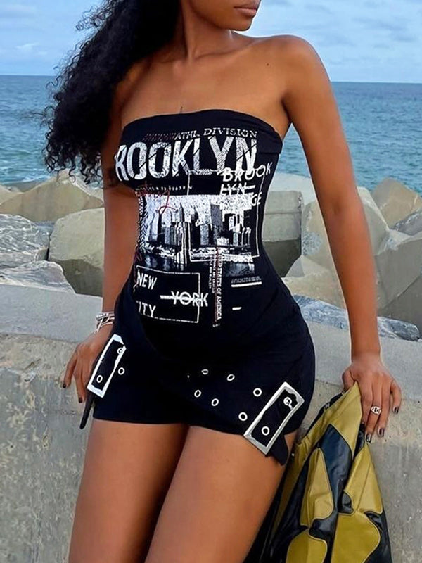 Printed Strapless Romper