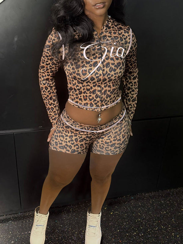 Printed Zip-Front Hoodie & Shorts Set