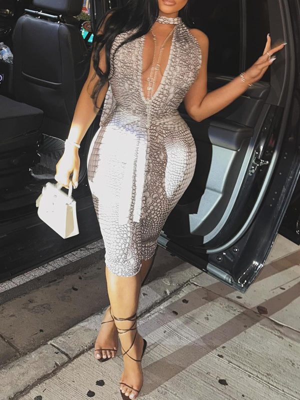 Motionkiller Printed Halter Tied Jumpsuit