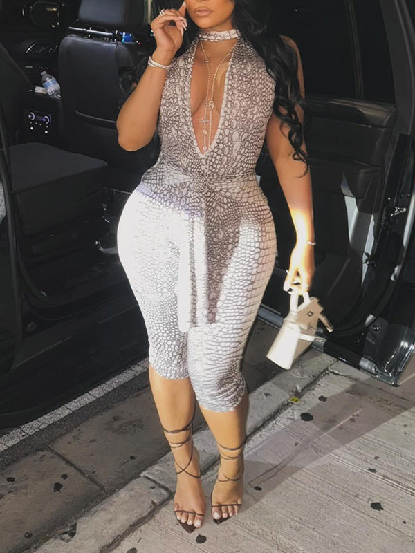 Motionkiller Printed Halter Tied Jumpsuit