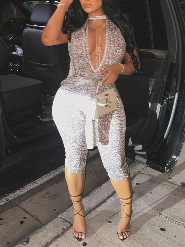 Motionkiller Printed Halter Tied Jumpsuit