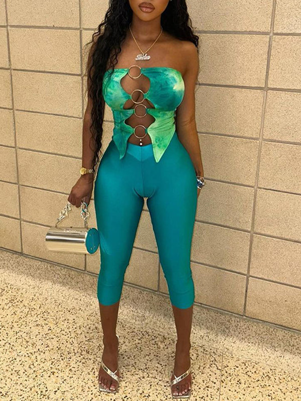 Cutout Tube Top & Capri Pants Set