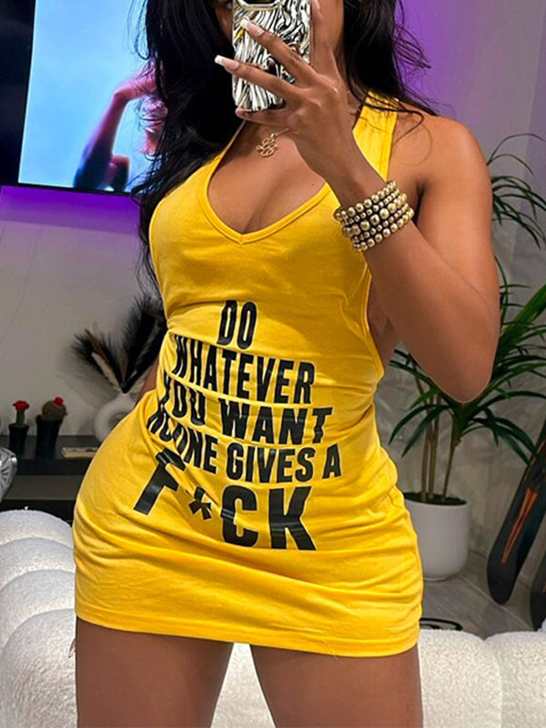 Letter-Print Sleeveless Dress