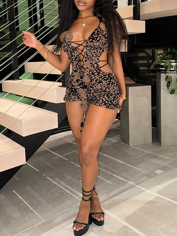 Leopard Lace-Up Romper