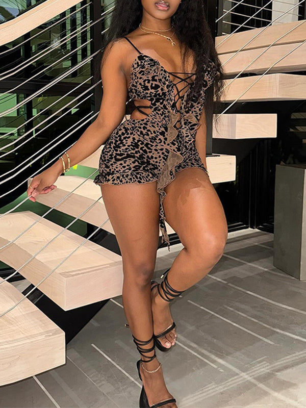 Leopard Lace-Up Romper
