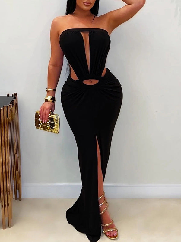 Strapless Cutout Slit Dress
