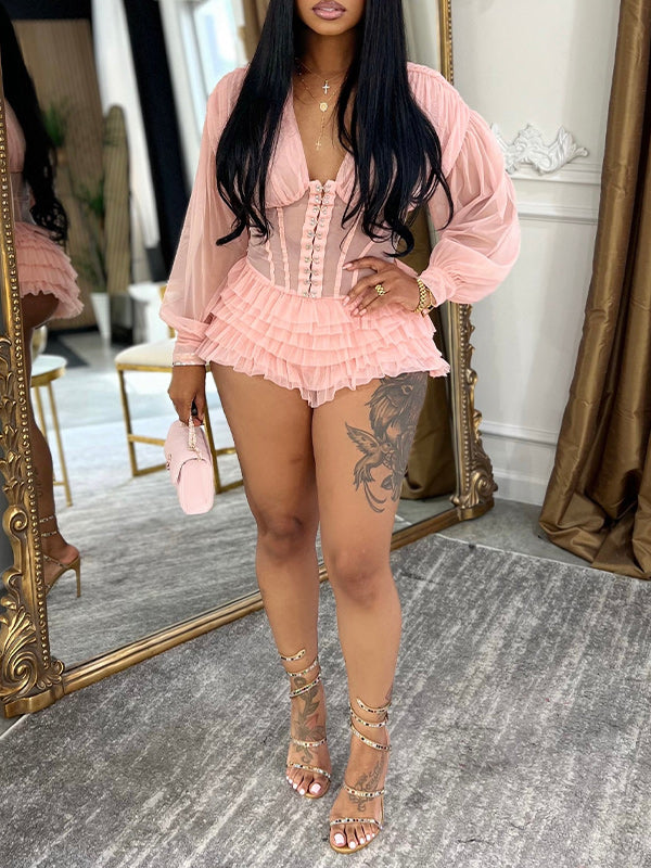 V-Neck Frilled Romper