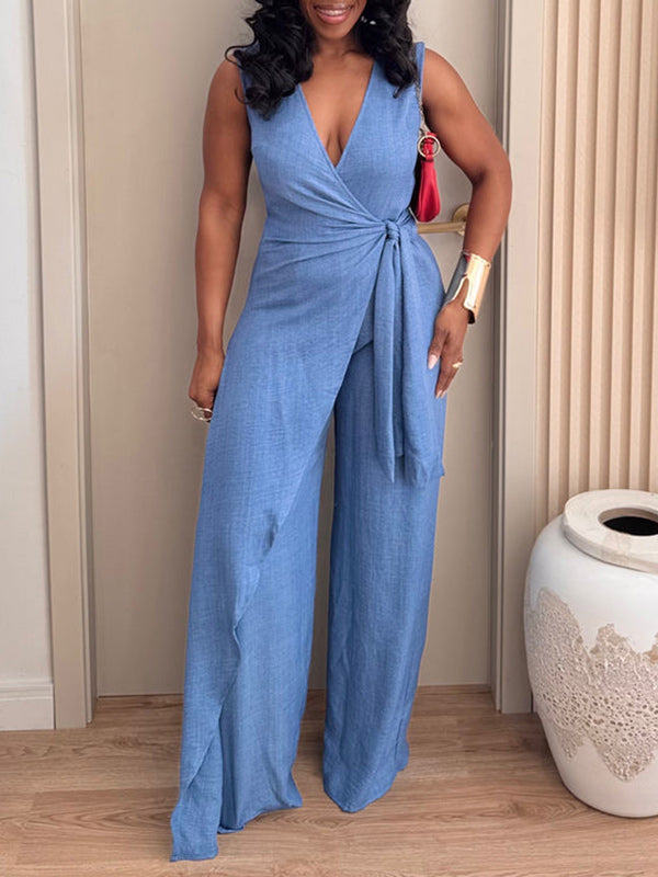V-Neck Sleeveless Wrap Jumpsuit