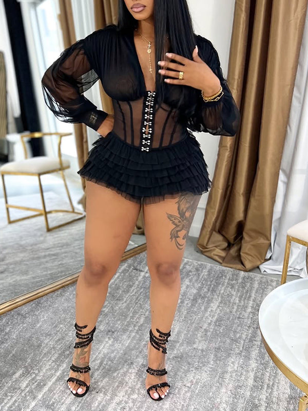 V-Neck Frilled Romper