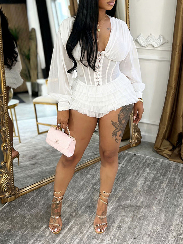 V-Neck Frilled Romper