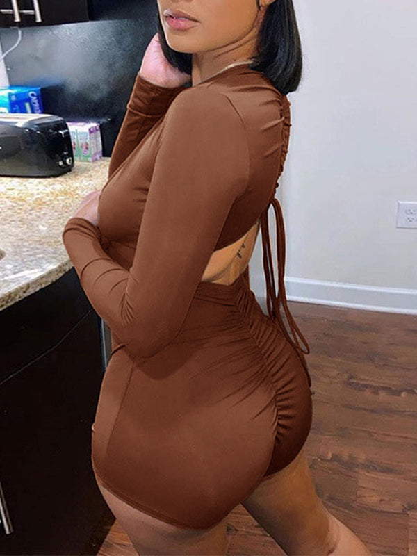 Drawstring V-Neck Romper