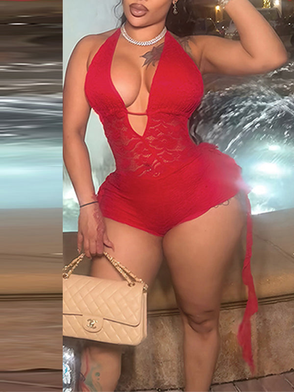 Lace Halter Draped Romper