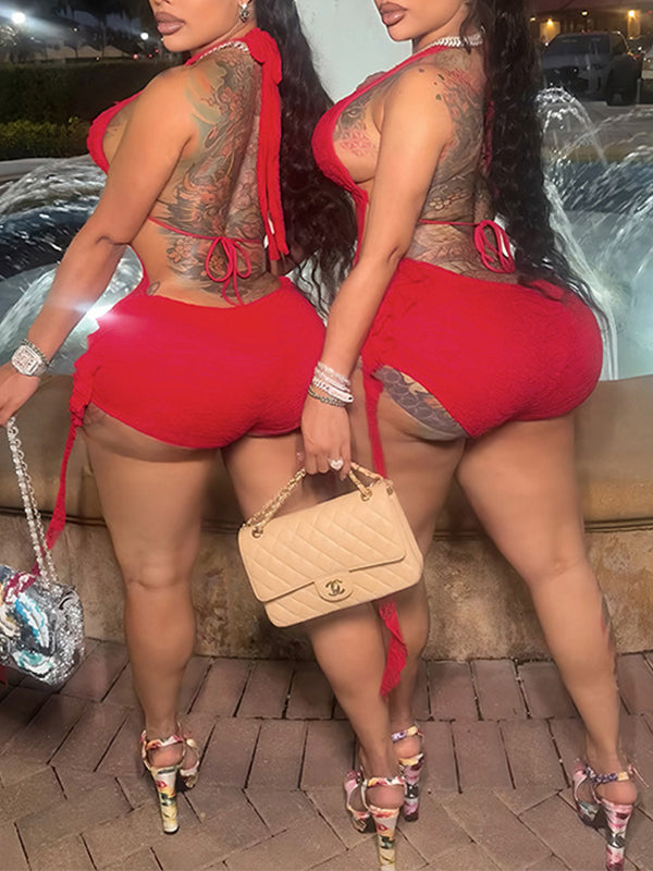 Lace Halter Draped Romper