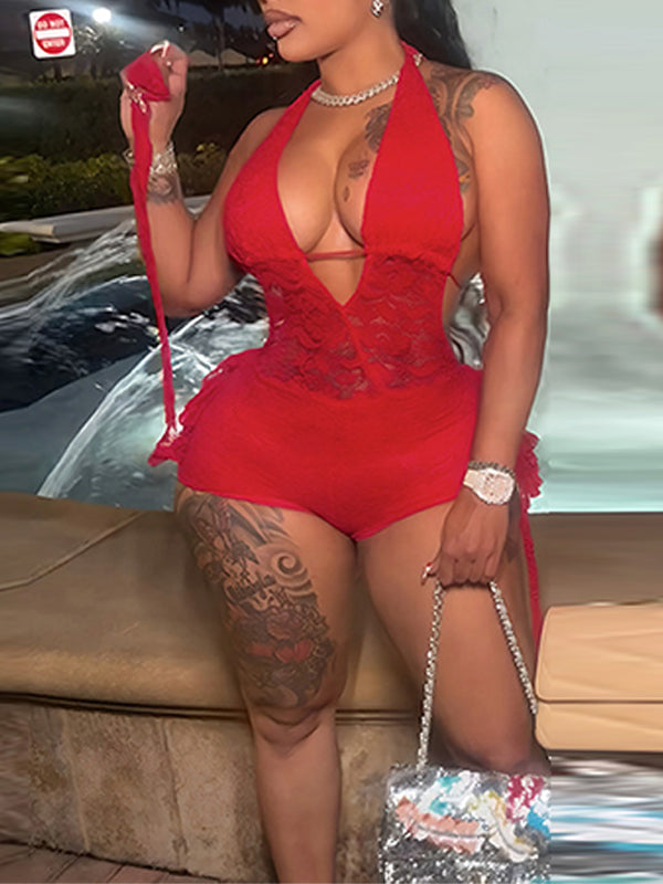 Lace Halter Draped Romper