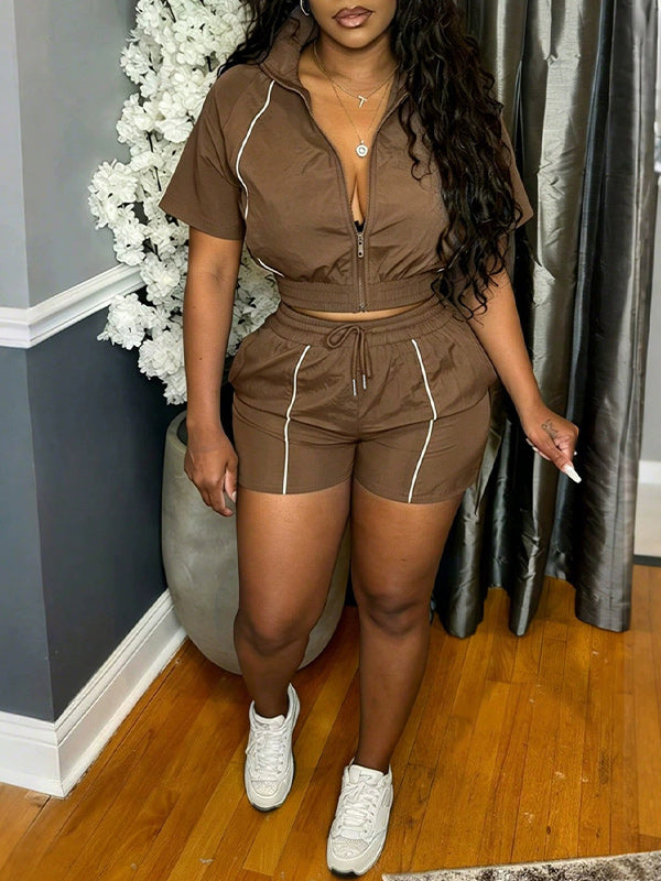 Stripe Zip Top & Shorts Set