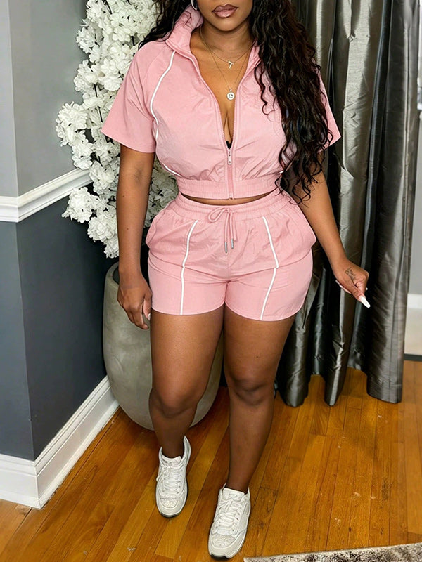 Stripe Zip Top & Shorts Set