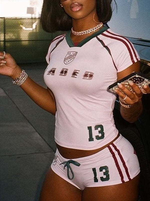 Printed V-Neck Tee & Shorts Set