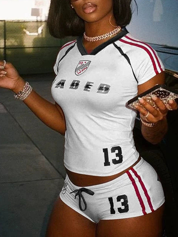 Printed V-Neck Tee & Shorts Set