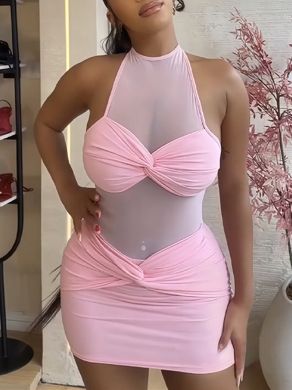 Sheer Combo Halter Dress